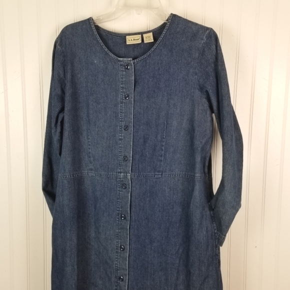 LL Bean Womens Maxi Dress Size 12 Denim Long Sleeve Button Front Modest Western - Picture 8 of 14